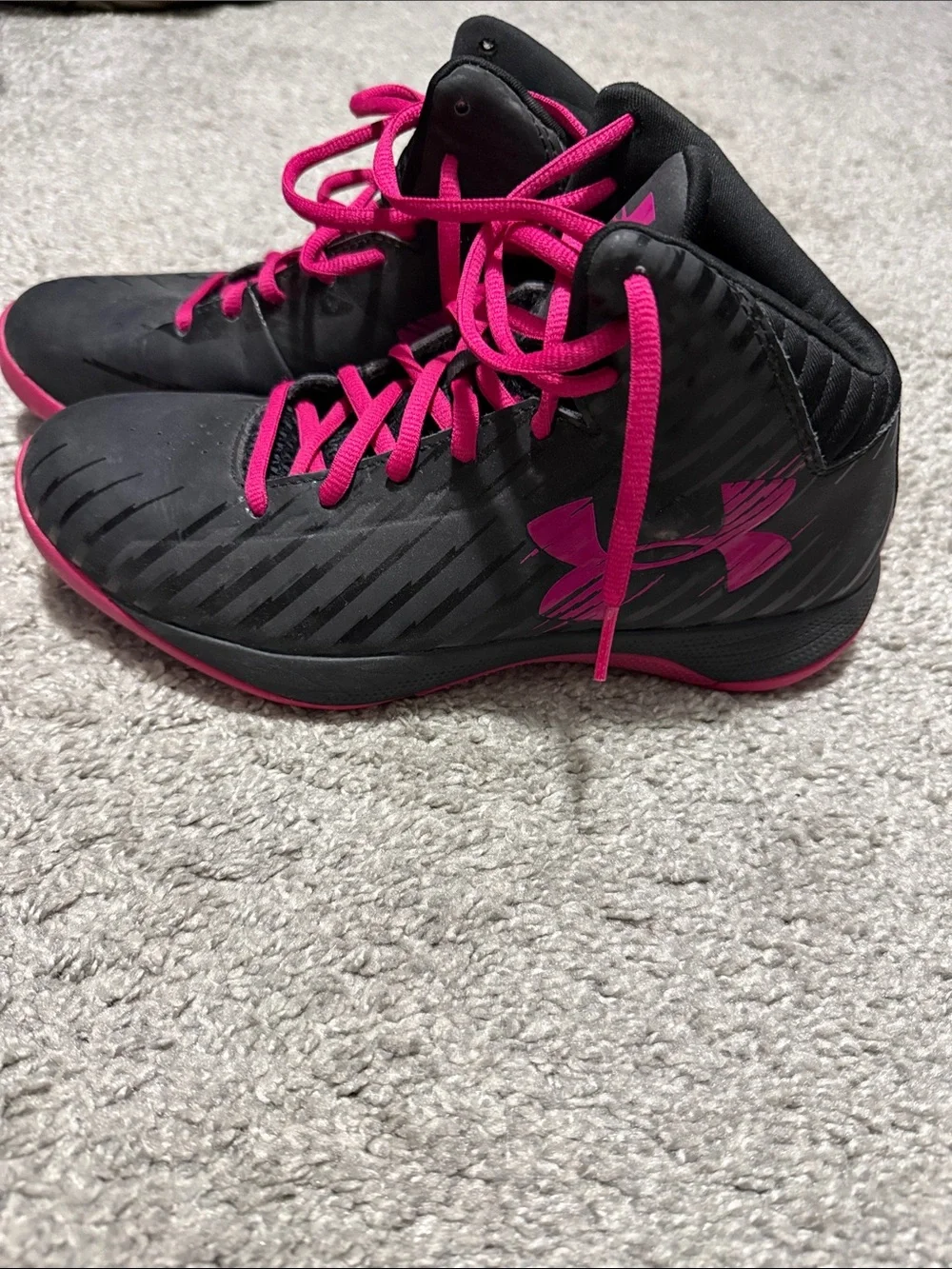 Under Armour Women's Black with Hot Pink Mid-Top Athletic Sneakers